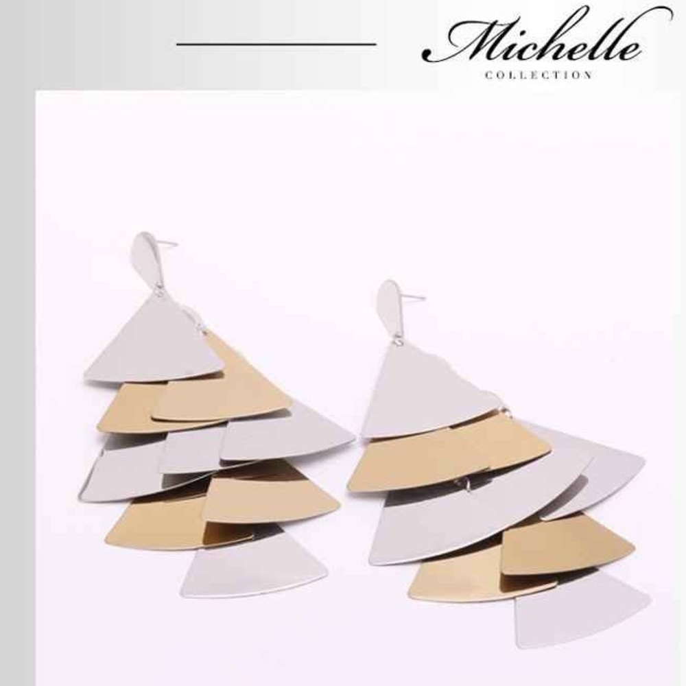 Gold and silver metal dangling earrings